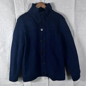 Slate & Stone Wool Mohair Blend Button Cardigan Italy Sweater Navy Blue Mens L